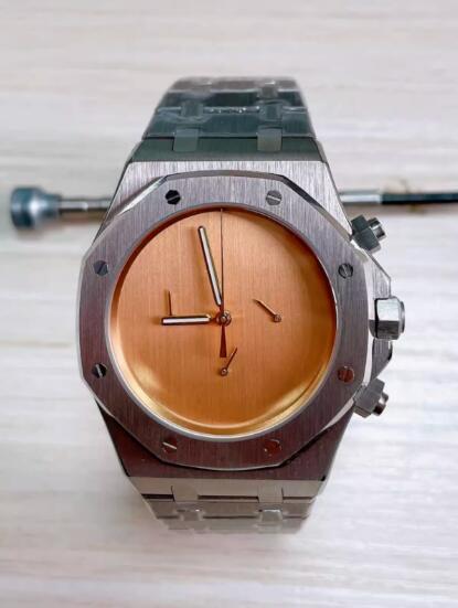 Octagonal quartz men's chronograph 41mm stainless steel watch set with Japanese vk63 movement