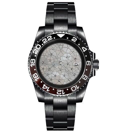 Mechanical Watch PVD Black 40mm Precision Steel Case Blue Treasure Glass Silver Inlaid Flower dial with NH35 movement