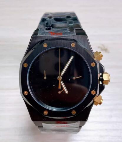 Octagonal quartz men's chronograph 41mm stainless steel watch set with Japanese vk63 movement