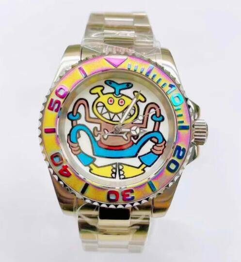 Cartoon mechanical watch with 40mm stainless steel case and sapphire glass mirror equipped with Japanese NH35 movement