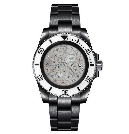 Mechanical Watch PVD Black 40mm Precision Steel Case Blue Treasure Glass Silver Inlaid Flower dial with NH35 movement