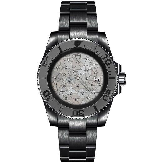 Mechanical Watch PVD Black 40mm Precision Steel Case Blue Treasure Glass Silver Inlaid Flower dial with NH35 movement