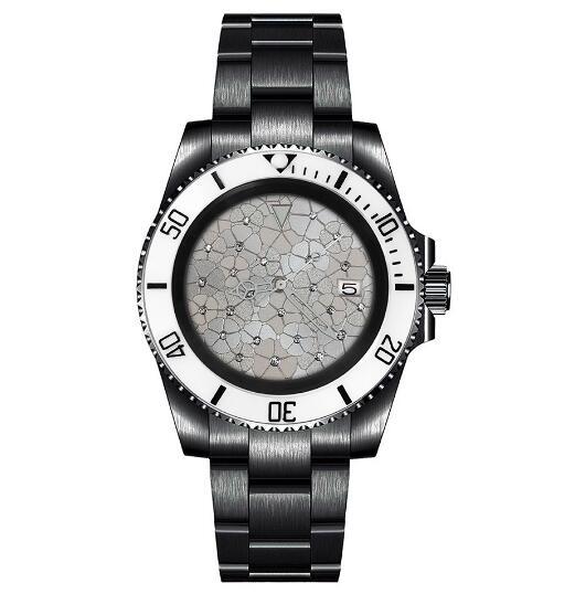 Mechanical Watch PVD Black 40mm Precision Steel Case Blue Treasure Glass Silver Inlaid Flower dial with NH35 movement