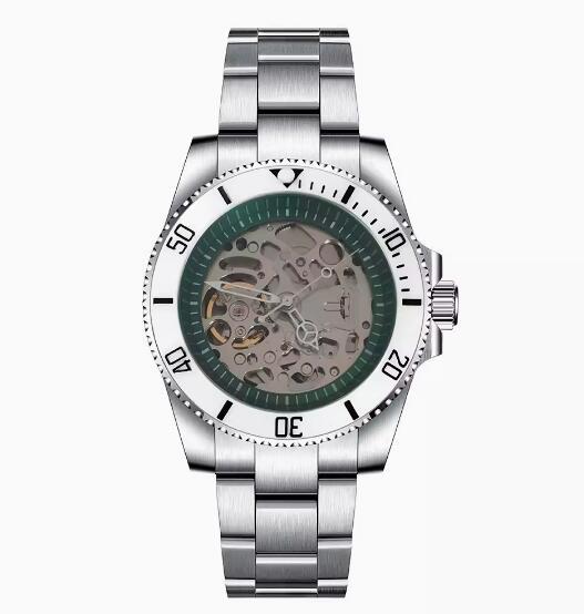Mechanical watch 40mm precision steel case with full sand strap, blue sapphire glass hollow dial, green inner shadow with NH70 movement