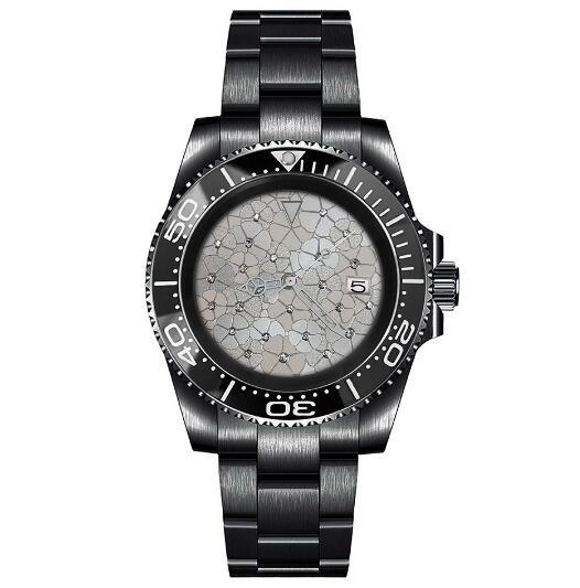 Mechanical Watch PVD Black 40mm Precision Steel Case Blue Treasure Glass Silver Inlaid Flower dial with NH35 movement