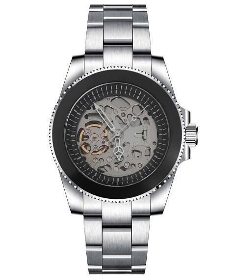 Mechanical watch 40mm precision steel case with full sand strap, blue sapphire glass hollow dial, black inner shadow with NH70 movement