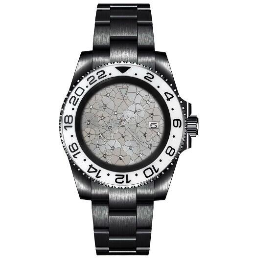Mechanical Watch PVD Black 40mm Precision Steel Case Blue Treasure Glass Silver Inlaid Flower dial with NH35 movement