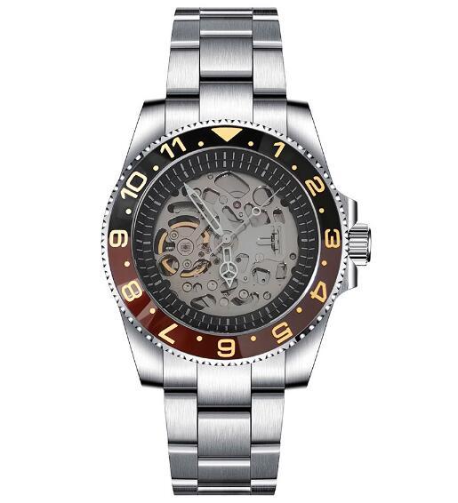Mechanical watch 40mm precision steel case with full sand strap, blue sapphire glass hollow dial, black inner shadow with NH70 movement
