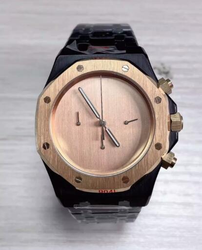 Octagonal quartz men's chronograph 41mm stainless steel watch set with Japanese vk63 movement