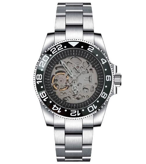 Mechanical watch 40mm precision steel case with full sand strap, blue sapphire glass hollow dial, black inner shadow with NH70 movement