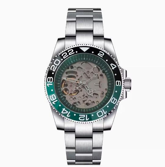 Mechanical watch 40mm precision steel case with full sand strap, blue sapphire glass hollow dial, green inner shadow with NH70 movement