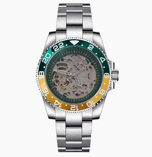 Mechanical watch 40mm precision steel case with full sand strap, blue sapphire glass hollow dial, green inner shadow with NH70 movement