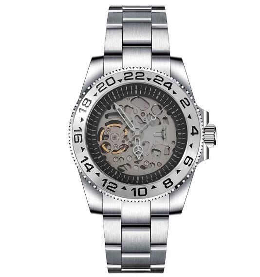 Mechanical watch 40mm precision steel case with full sand strap, blue sapphire glass hollow dial, black inner shadow with NH70 movement
