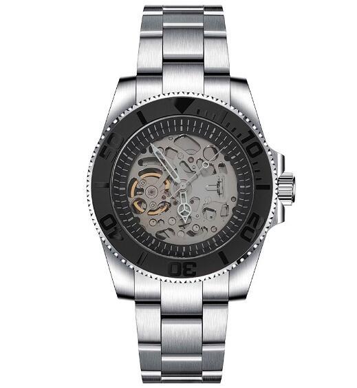 Mechanical watch 40mm precision steel case with full sand strap, blue sapphire glass hollow dial, black inner shadow with NH70 movement