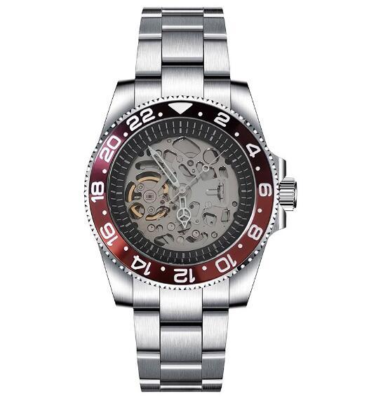 Mechanical watch 40mm precision steel case with full sand strap, blue sapphire glass hollow dial, black inner shadow with NH70 movement