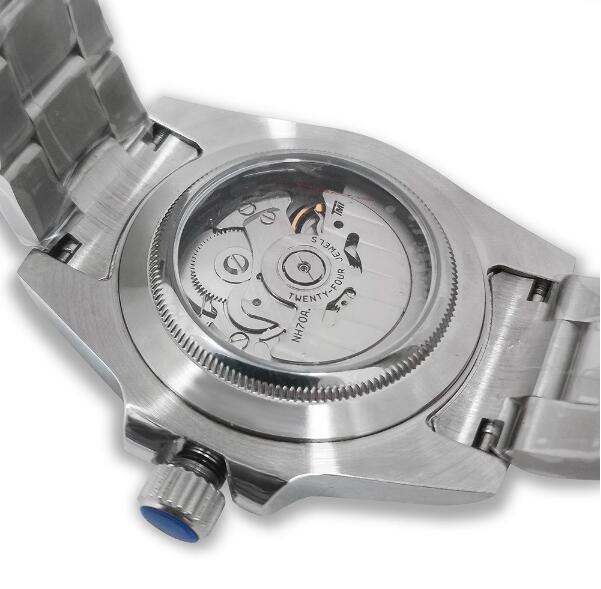 Mechanical watch 40mm precision steel case with full sand strap, blue sapphire glass hollow dial, black inner shadow with NH70 movement