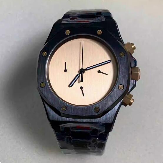 Octagonal quartz men's chronograph 41mm stainless steel watch set with Japanese vk63 movement