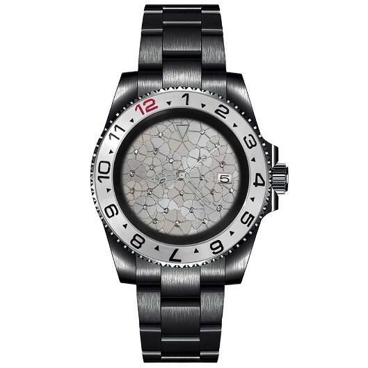 Mechanical Watch PVD Black 40mm Precision Steel Case Blue Treasure Glass Silver Inlaid Flower dial with NH35 movement