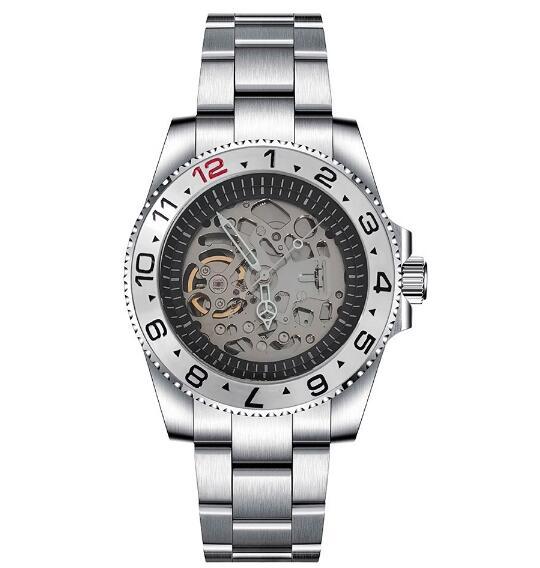 Mechanical watch 40mm precision steel case with full sand strap, blue sapphire glass hollow dial, black inner shadow with NH70 movement