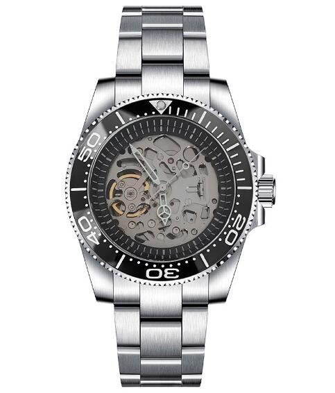 Mechanical watch 40mm precision steel case with full sand strap, blue sapphire glass hollow dial, black inner shadow with NH70 movement