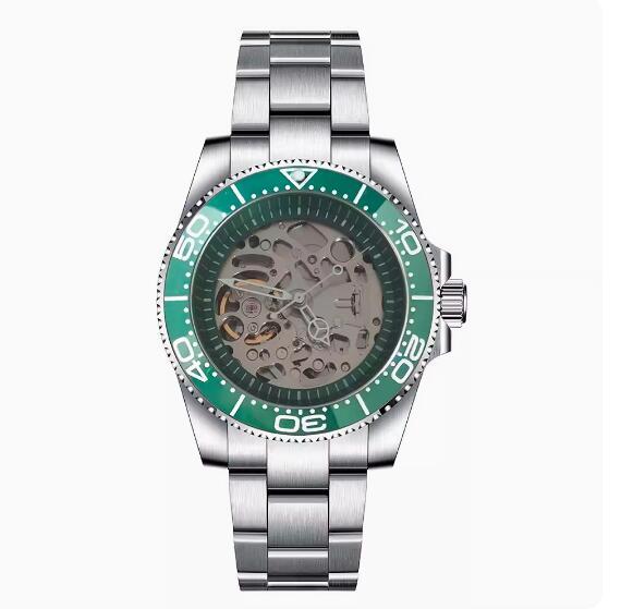 Mechanical watch 40mm precision steel case with full sand strap, blue sapphire glass hollow dial, green inner shadow with NH70 movement