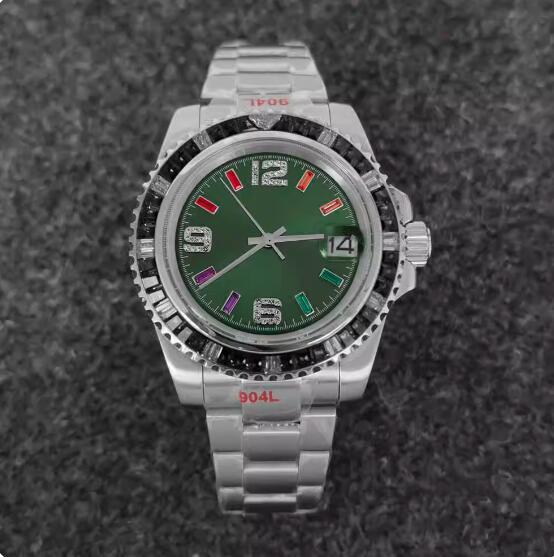 Men's mechanical watch with 40mm crystal ring and stainless steel case with sun pattern dial equipped with NH35 movement