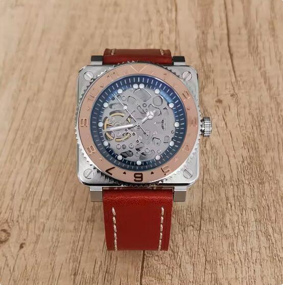 New men's square logo free hollowed out watch with green glow and Japanese NH70 automatic mechanical movement