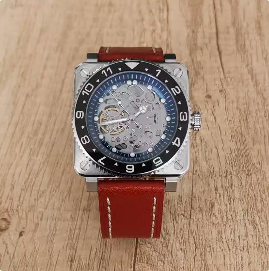New men's square logo free hollowed out watch with green glow and Japanese NH70 automatic mechanical movement
