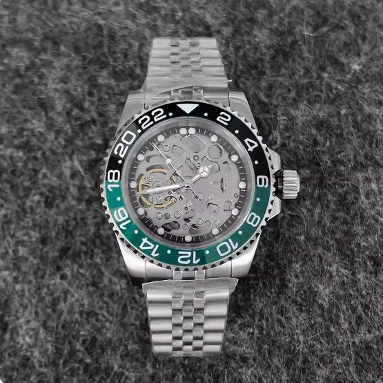 Men's hollowed out mechanical watch with 40mm stainless steel case and black ring surface equipped with NH70 mechanical movement