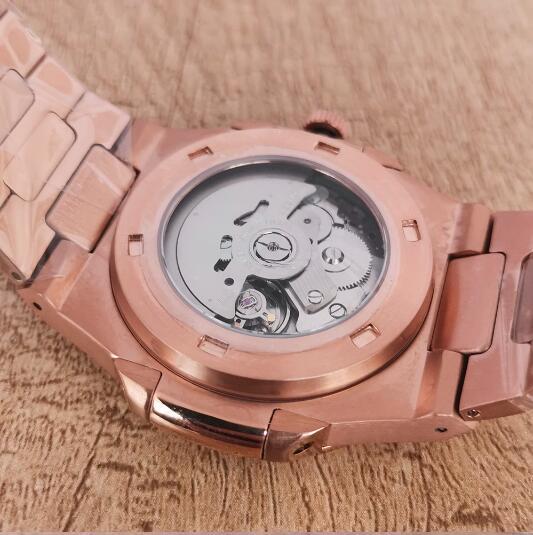 Men's Mechanical Watch 41MM Rose Gold Nautilus Style Sapphire Glass with NH35 Movement