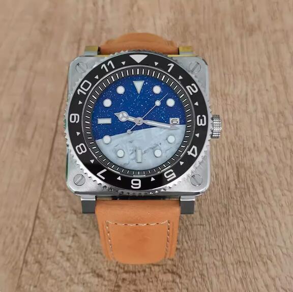 New men's watch 42MM stainless steel square dial with starry moon lettering assembly, Japanese NH35 movement