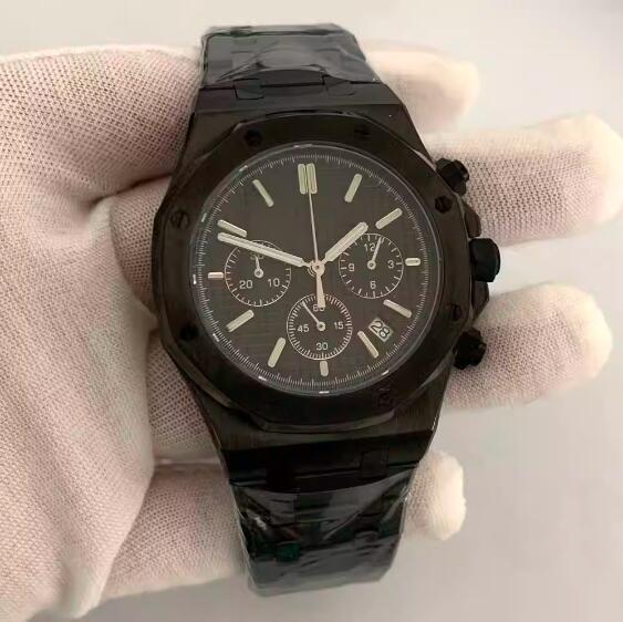 Black Octagonal Quartz Men's Timing Code 41mm Precision Steel Watch Set with Japanese VK63 Movement