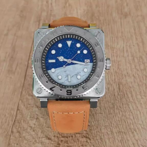 New men's watch 42MM stainless steel square dial with starry moon lettering assembly, Japanese NH35 movement