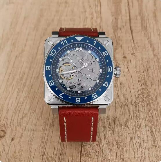 New men's square logo free hollowed out watch with green glow and Japanese NH70 automatic mechanical movement