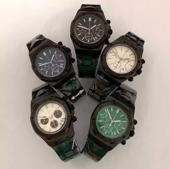 Black Octagonal Quartz Men's Timing Code 41mm Precision Steel Watch Set with Japanese VK63 Movement