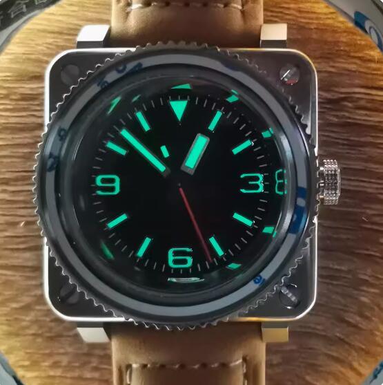 New Square Mechanical Men's 369 Watch with Green Glow and Japanese NH35 Automatic Mechanical Movement