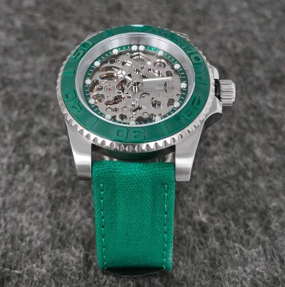Men's Hollow out Mechanical Watch 40mm Precision Steel Case Velcro Nylon Strap with NH70 Movement