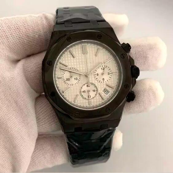 Black Octagonal Quartz Men's Timing Code 41mm Precision Steel Watch Set with Japanese VK63 Movement