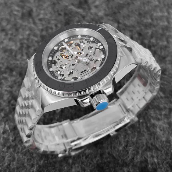 Men's hollowed out mechanical watch with 40mm stainless steel case and black ring surface equipped with NH70 mechanical movement