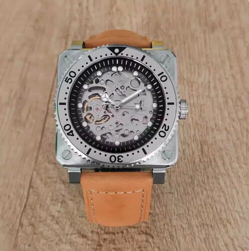 New men's square logo free hollowed out watch with green glow and Japanese NH70 automatic mechanical movement