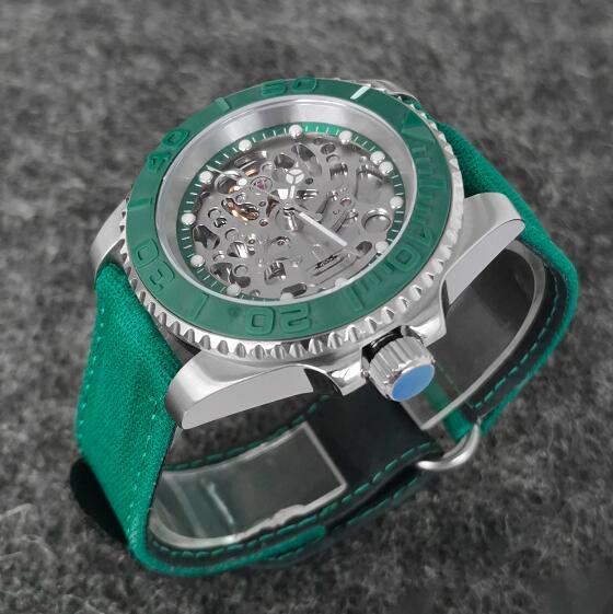Men's Hollow out Mechanical Watch 40mm Precision Steel Case Velcro Nylon Strap with NH70 Movement