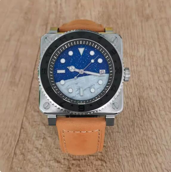 New men's watch 42MM stainless steel square dial with starry moon lettering assembly, Japanese NH35 movement