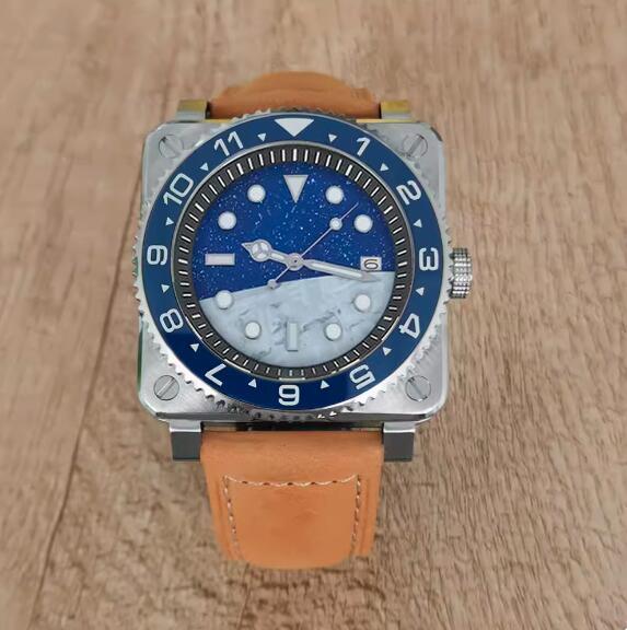 New men's watch 42MM stainless steel square dial with starry moon lettering assembly, Japanese NH35 movement