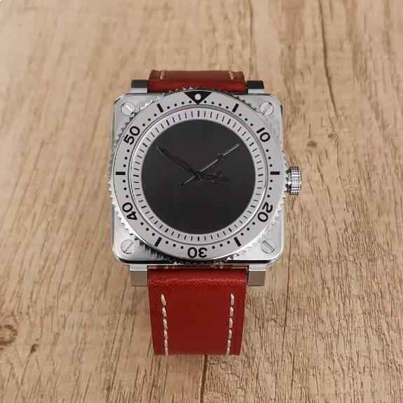 New men's mechanical watch features a minimalist square and genuine leather strap with a Japanese NH35 movement