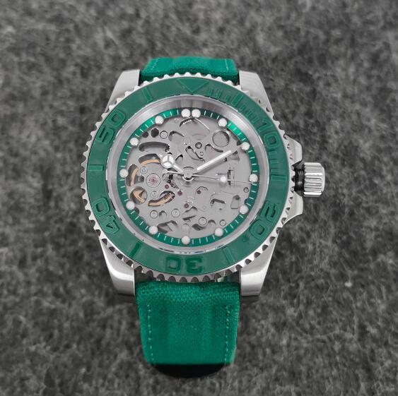 Men's Hollow out Mechanical Watch 40mm Precision Steel Case Velcro Nylon Strap with NH70 Movement