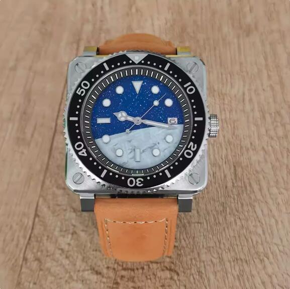 New men's watch 42MM stainless steel square dial with starry moon lettering assembly, Japanese NH35 movement