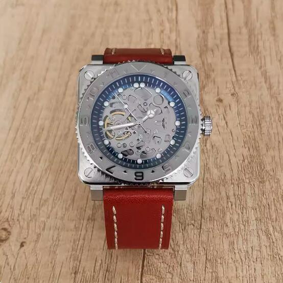 New men's square logo free hollowed out watch with green glow and Japanese NH70 automatic mechanical movement