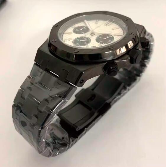 Black Octagonal Quartz Men's Timing Code 41mm Precision Steel Watch Set with Japanese VK63 Movement