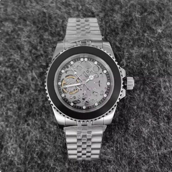 Men's hollowed out mechanical watch with 40mm stainless steel case and black ring surface equipped with NH70 mechanical movement