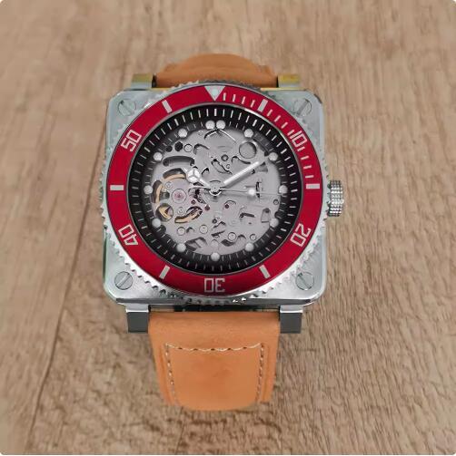 New men's square logo free hollowed out watch with green glow and Japanese NH70 automatic mechanical movement